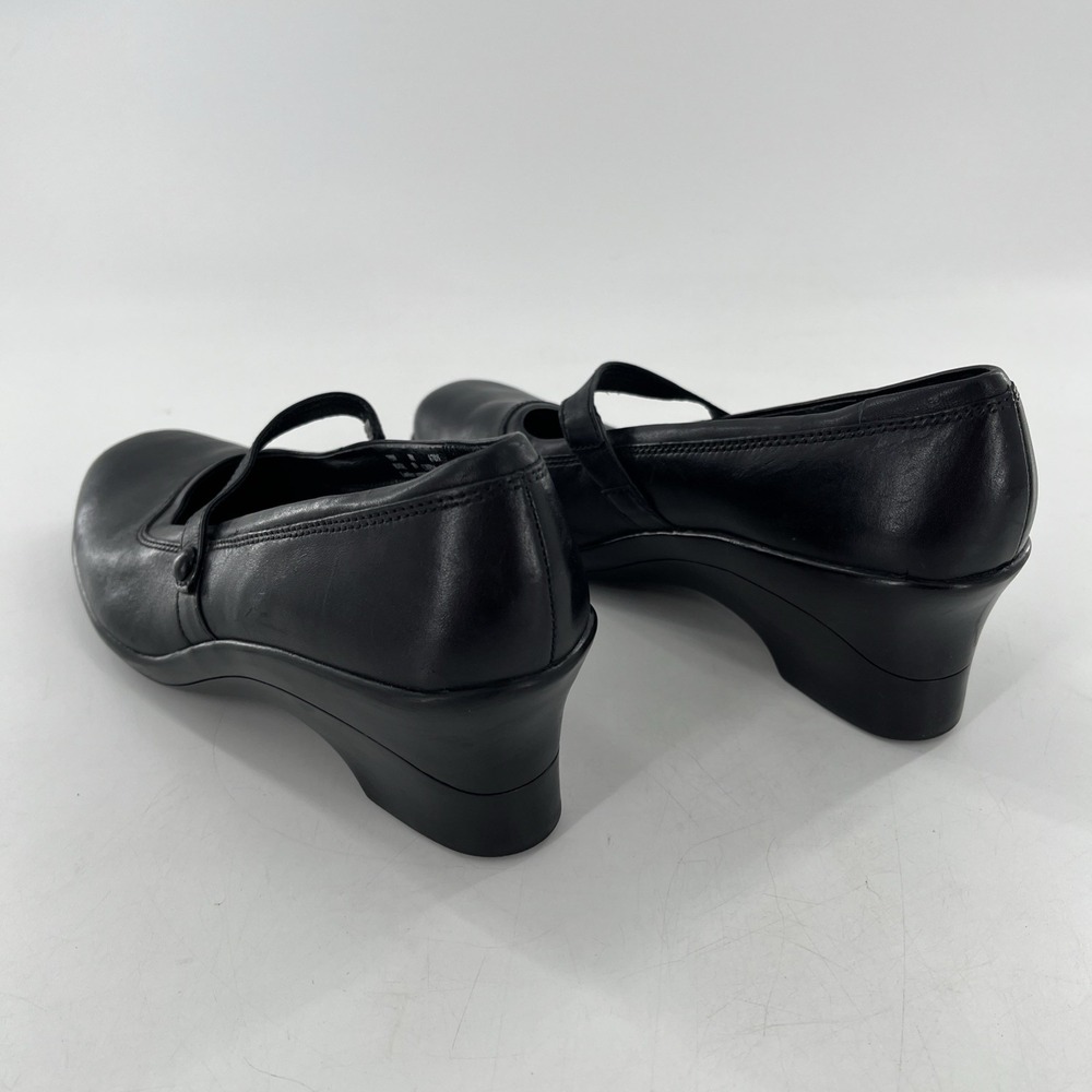 Clarks Leather Mary Jane Pumps Slip On Wedge Heel 8 M Womens Emeraldsea Black - Picture 5 of 16